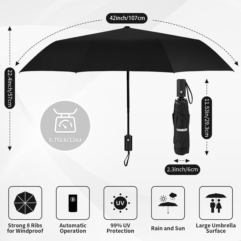 Yoobure Windproof Travel Umbrella - Automatic Umbrellas for Rain, Compact Folding Umbrella with UV Protection, Lightweight Portable Design for Backpack/Walking/Car, Sun & Storm Ready - Image 2